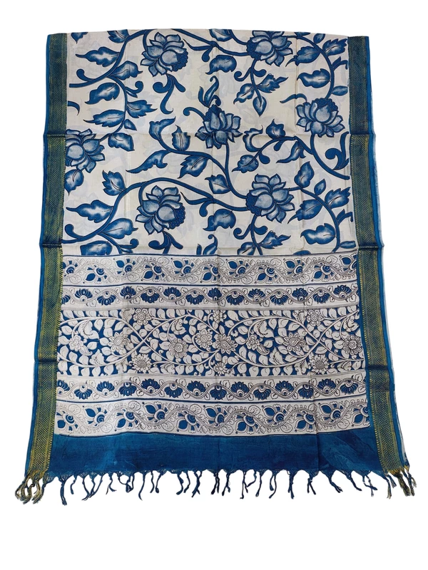 Indigo Kalamkari Silk Dupatta for Women