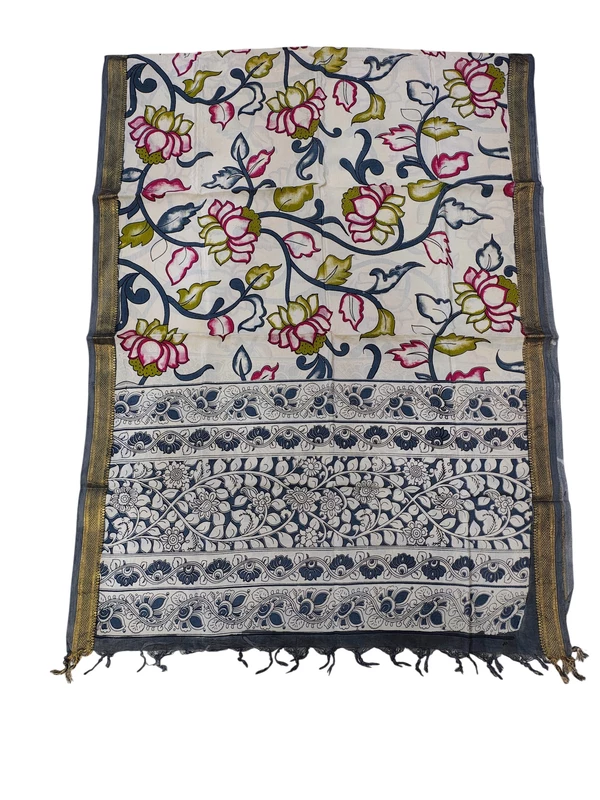 Gray & Olive Kalamkari Silk Dupatta