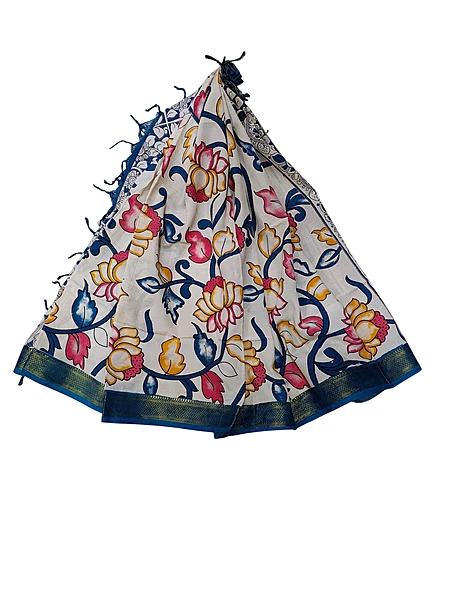Teal Kalamkari Silk Dupatta
