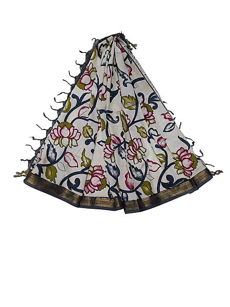 Gray & Olive Kalamkari Silk Dupatta