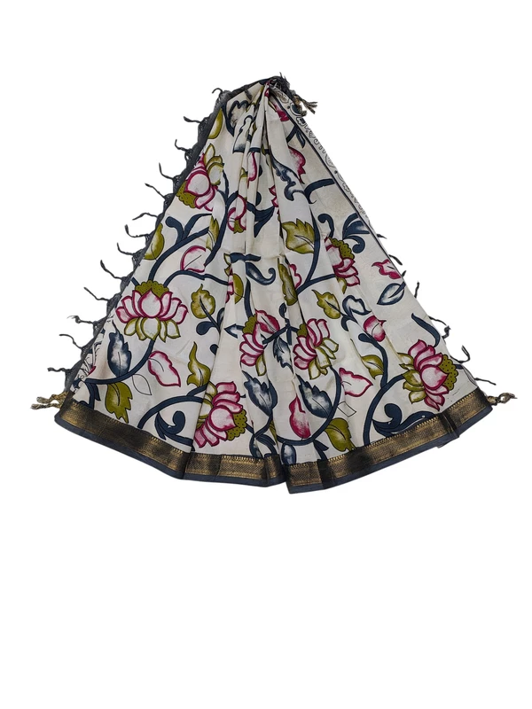 Gray & Olive Kalamkari Silk Dupatta