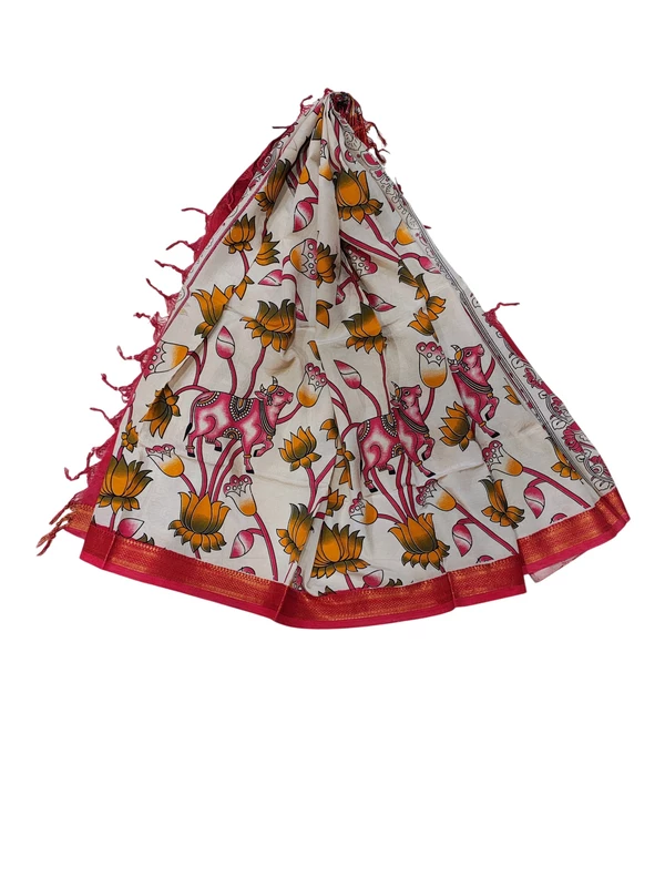 Red & Orange Kalamkari Silk Dupatta