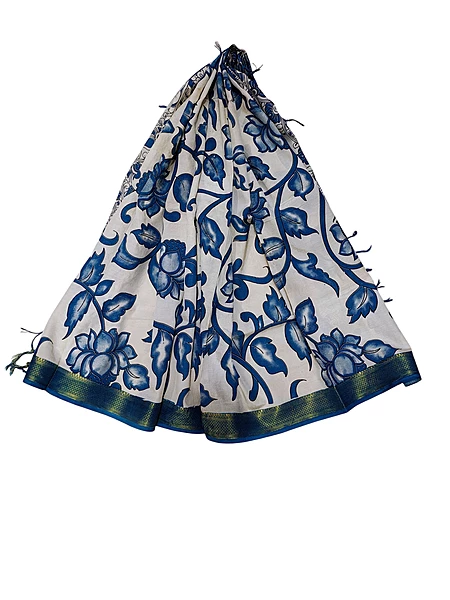 Indigo Kalamkari Silk Dupatta for Women
