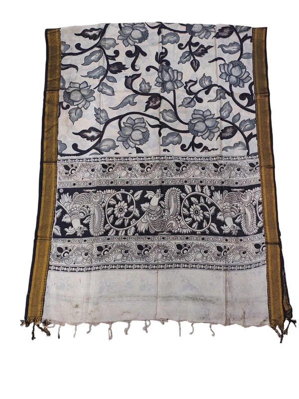 Gray Kalamkari Silk Dupatta