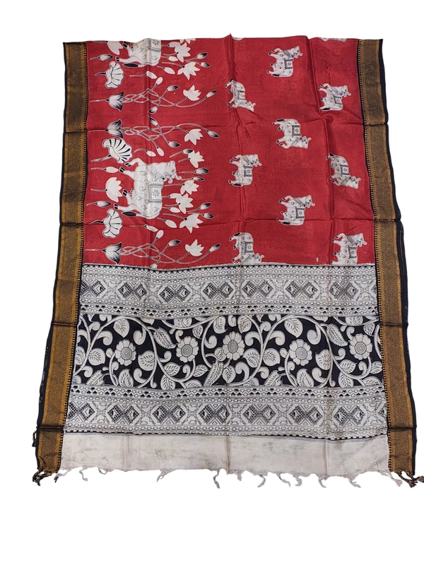 Maroon Kalamkari Silk Dupatta