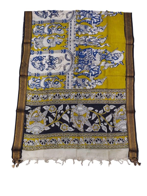 Blue & Green Kalamkari Nizam Border Nellore Silk Dupatta