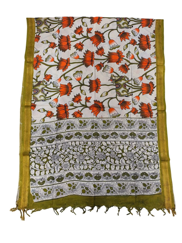 Olive Green Kalamkari Silk Dupatta