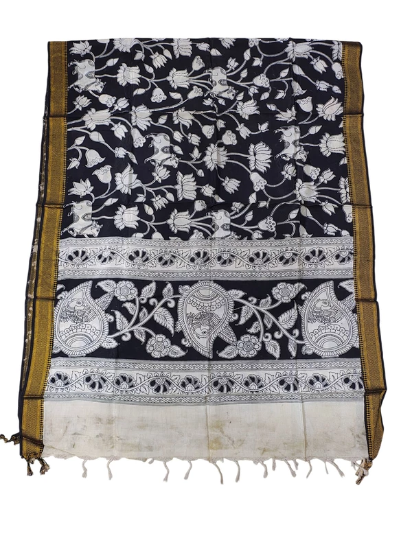 Black Kalamkari Silk Nizam Border Dupatta