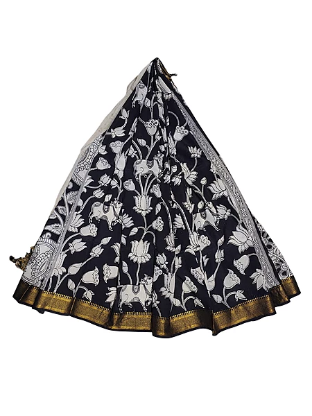 Black Kalamkari Silk Nizam Border Dupatta