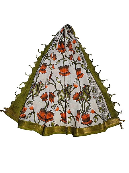 Olive Green Kalamkari Silk Dupatta