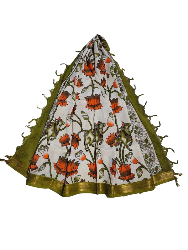 Olive Green Kalamkari Silk Dupatta