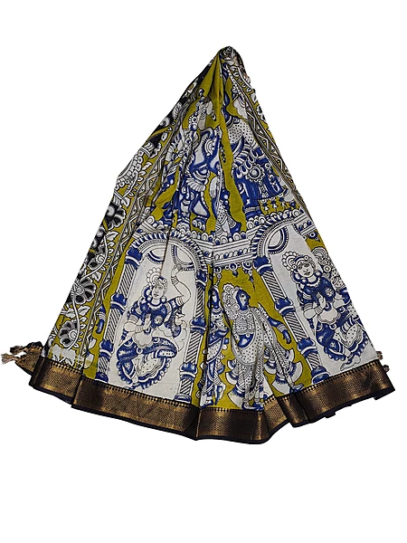 Blue & Green Kalamkari Nizam Border Nellore Silk Dupatta