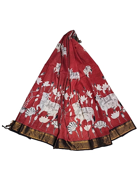 Maroon Kalamkari Silk Dupatta