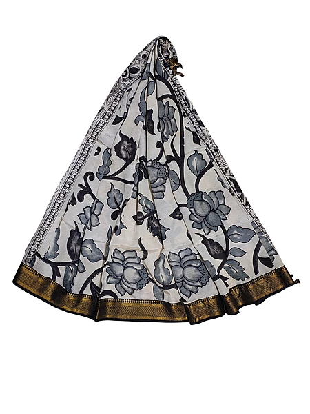 Gray Kalamkari Silk Dupatta