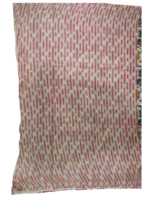 Beige & Blue Kalamkari Kota Doria Saree for Women
