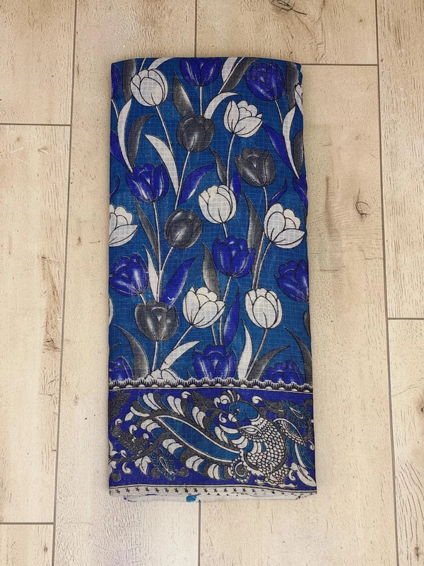 Blue Kalamkari Kota Doria Saree for Women