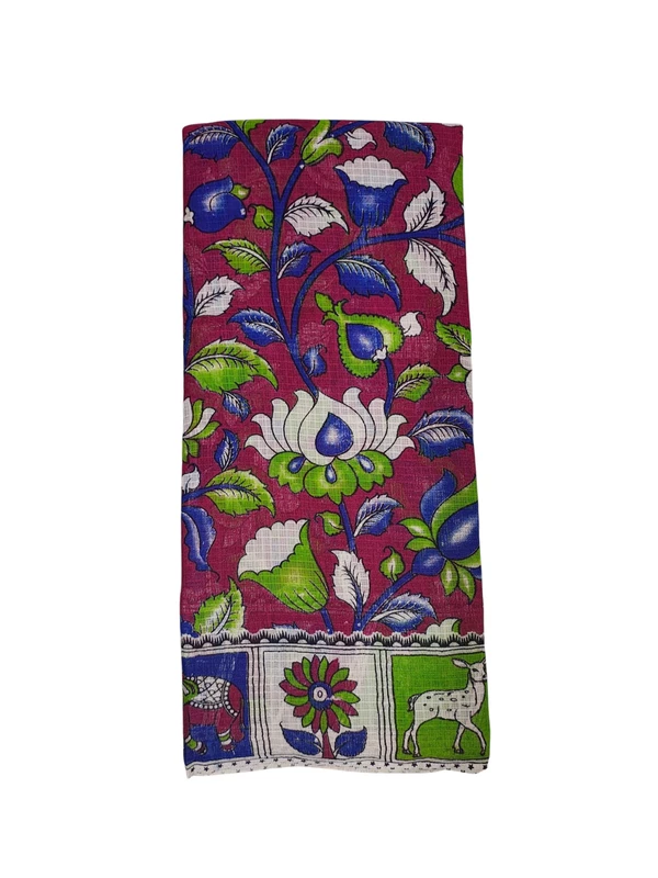 Dark Pink Kalamkari Kota Doria Saree for Women