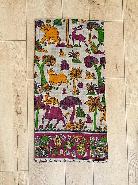Beige & Pink Kalamkari Kota Doria Saree for Women