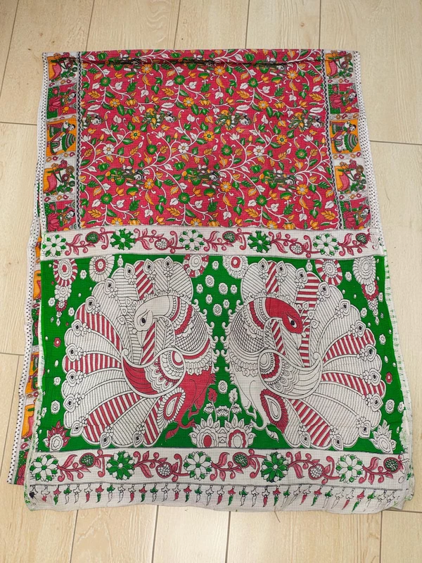 Red Kalamkari Kota Doria Saree for Women