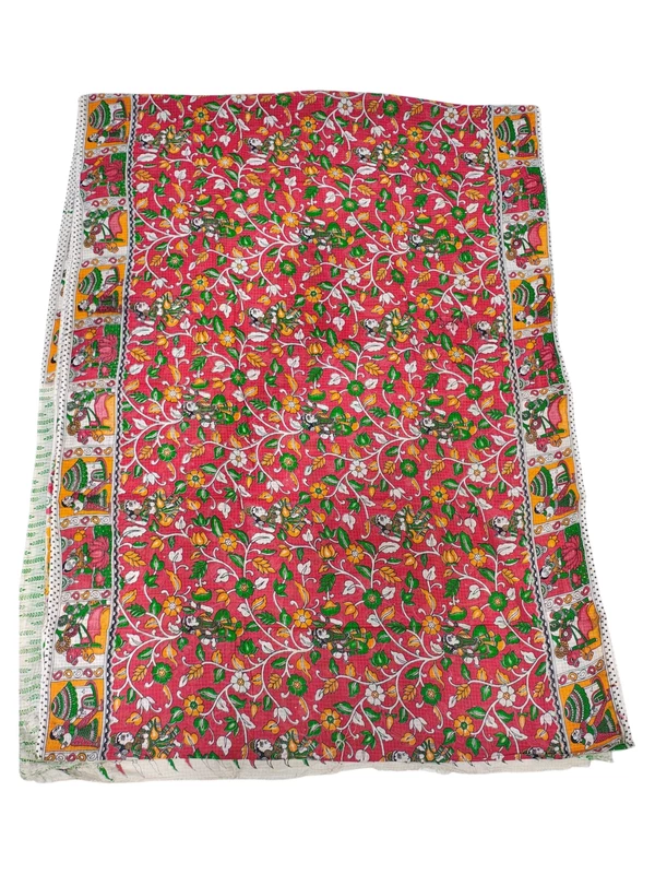 Red Kalamkari Kota Doria Saree for Women