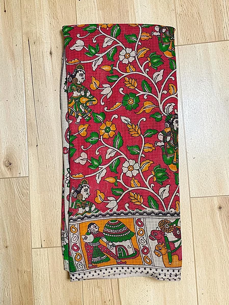 Red Kalamkari Kota Doria Saree for Women
