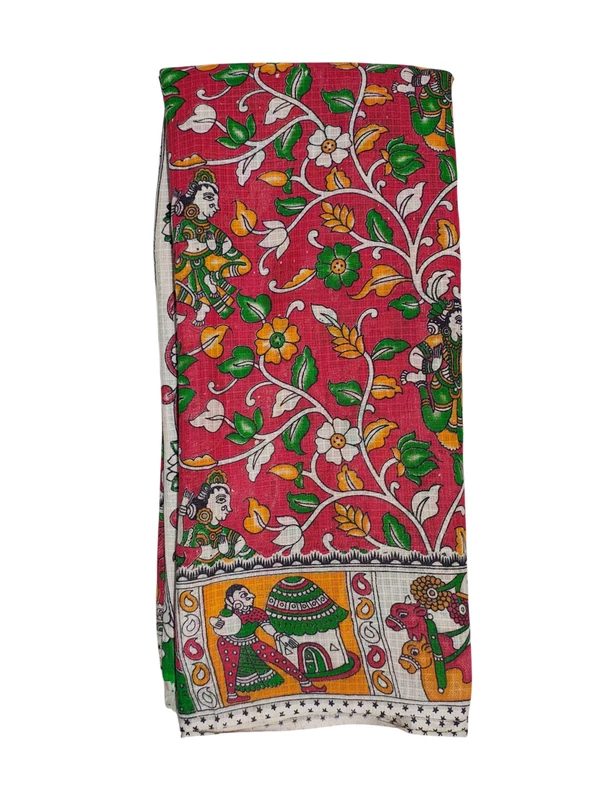 Red Kalamkari Kota Doria Saree for Women