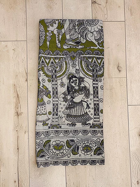 Olive Green Kalamkari Kota Doria Saree for Women