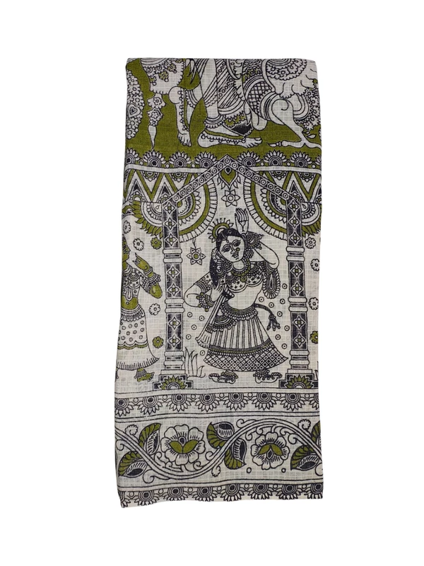 Olive Green Kalamkari Kota Doria Saree for Women