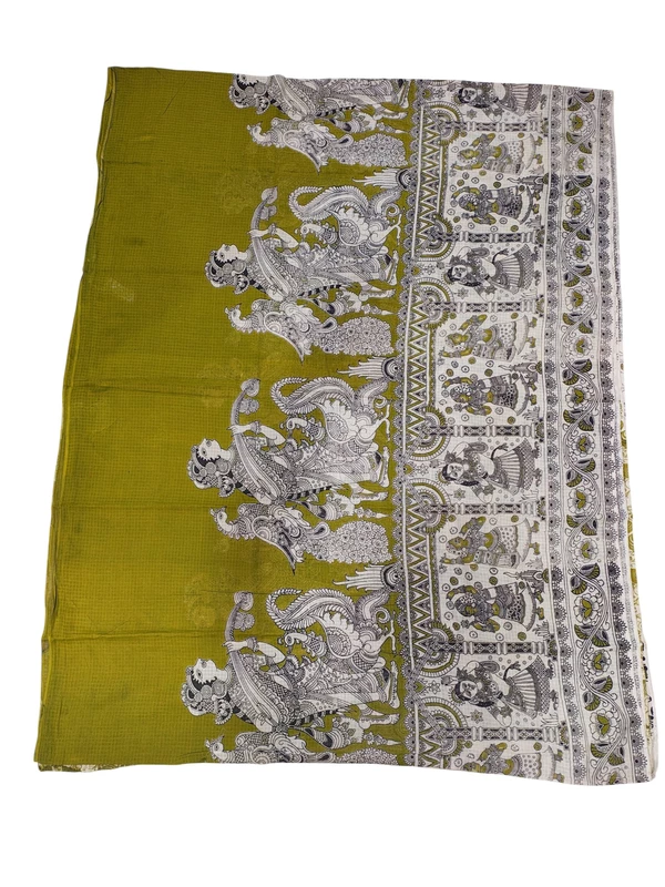 Olive Green Kalamkari Kota Doria Saree for Women