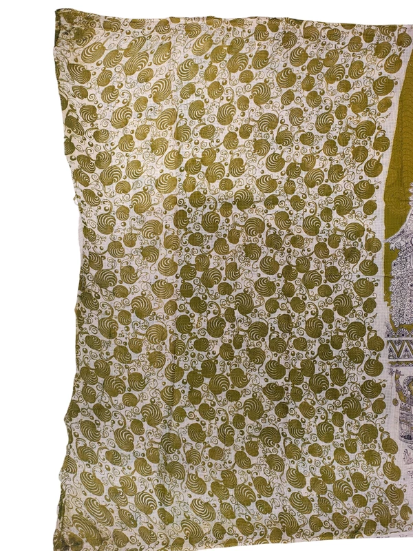 Olive Green Kalamkari Kota Doria Saree for Women