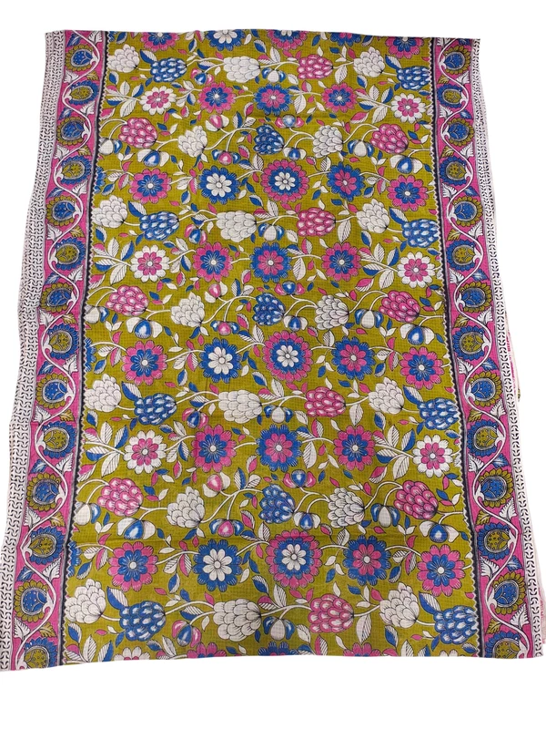 OliveGreen & Pink Kalamkari Kota Doria Saree for Women