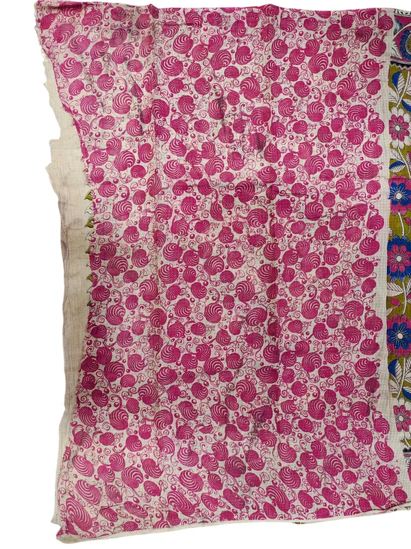 OliveGreen & Pink Kalamkari Kota Doria Saree for Women