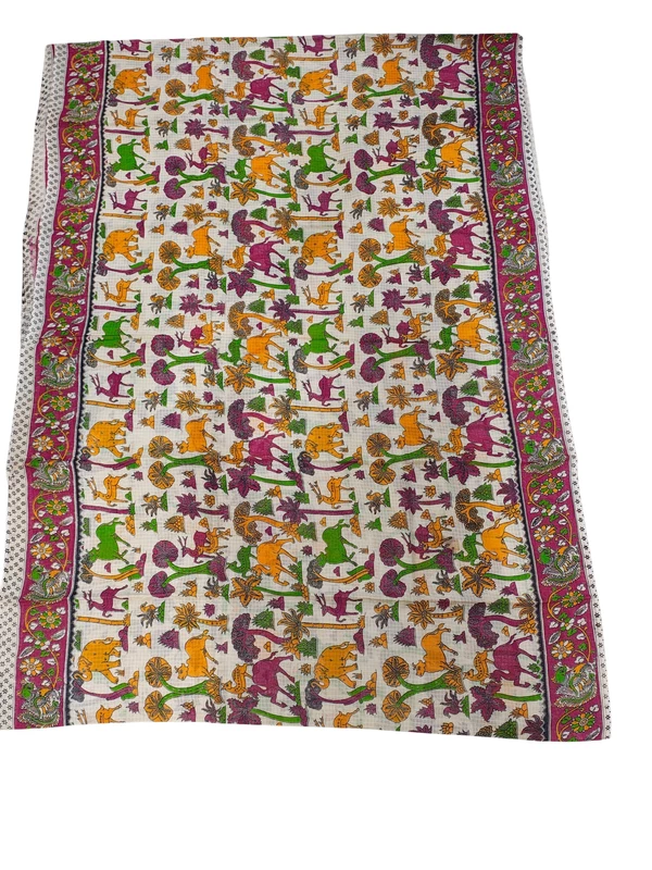 Beige & Pink Kalamkari Kota Doria Saree for Women