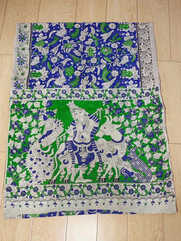 Indigo & Green Kalamkari Kota Doria Saree for Women