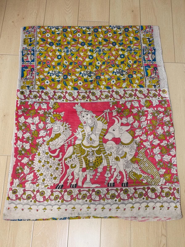 OliveGreen & Blue Kalamkari Kota Doria Saree for Women