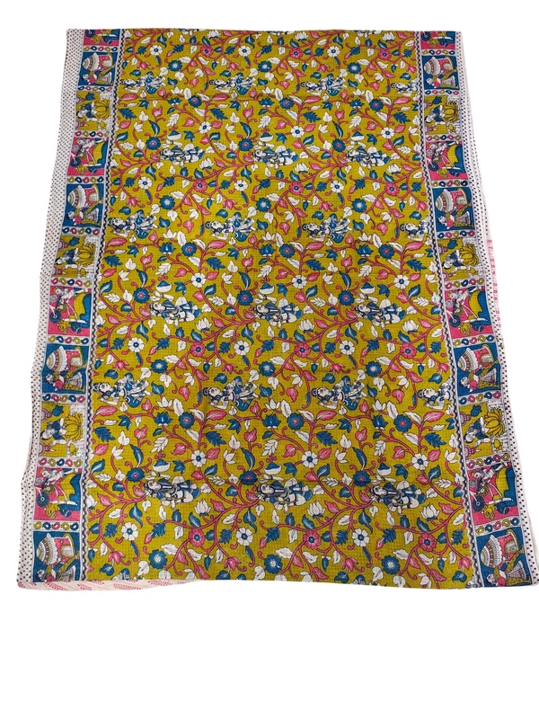 OliveGreen & Blue Kalamkari Kota Doria Saree for Women