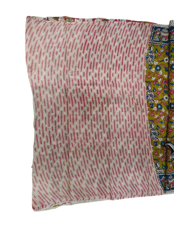 OliveGreen & Blue Kalamkari Kota Doria Saree for Women