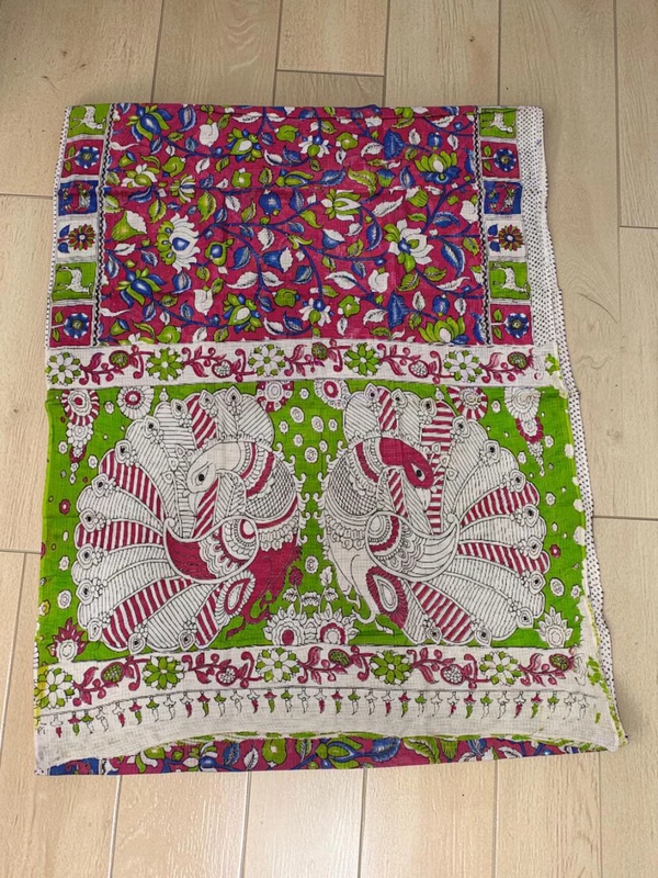 Dark Pink Kalamkari Kota Doria Saree for Women