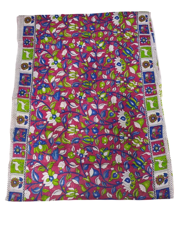 Dark Pink Kalamkari Kota Doria Saree for Women
