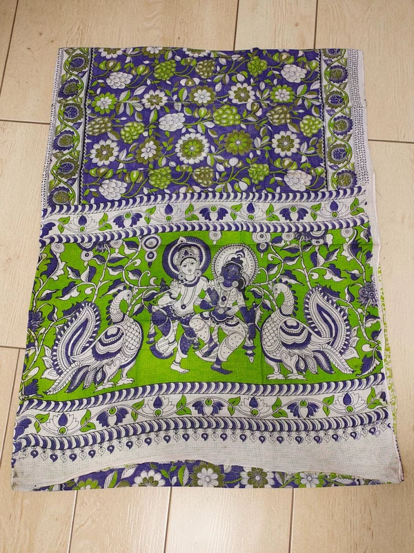 Purple Kalamkari Kota Doria Saree for Women