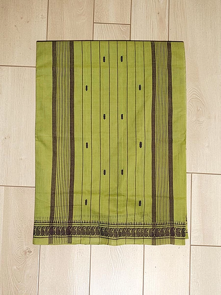 Olive Green Narayanpet Handloom Cotton Saree without Blouse Piece