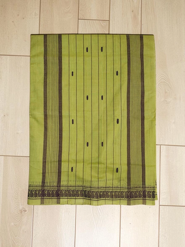 Olive Green Narayanpet Handloom Cotton Saree without Blouse Piece