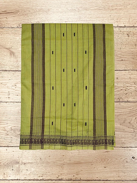 Olive Green Narayanpet Handloom Cotton Saree without Blouse Piece