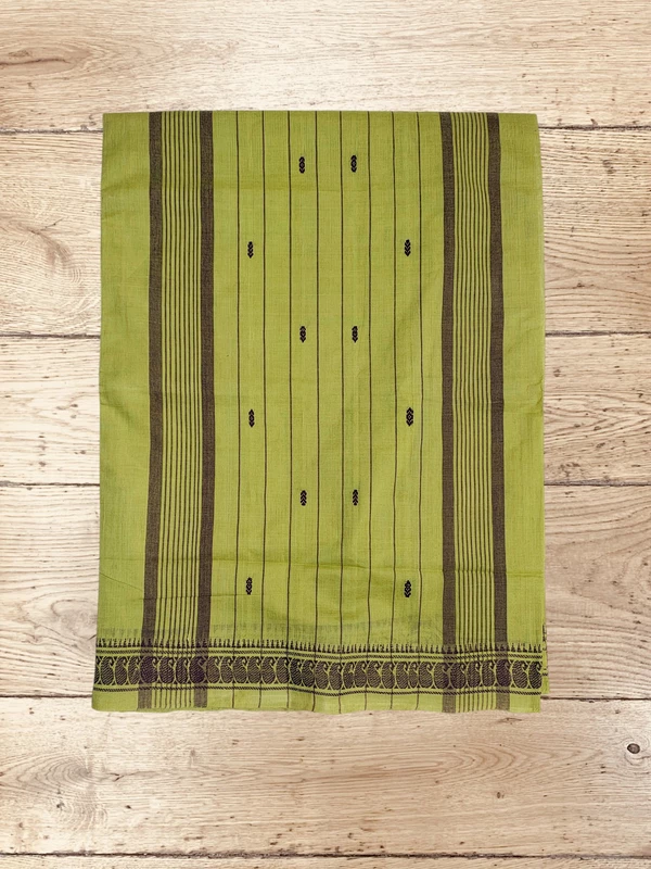 Olive Green Narayanpet Handloom Cotton Saree without Blouse Piece
