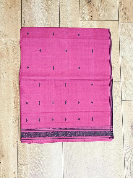 Pink Narayanpet Handloom Cotton Saree without Blouse Piece