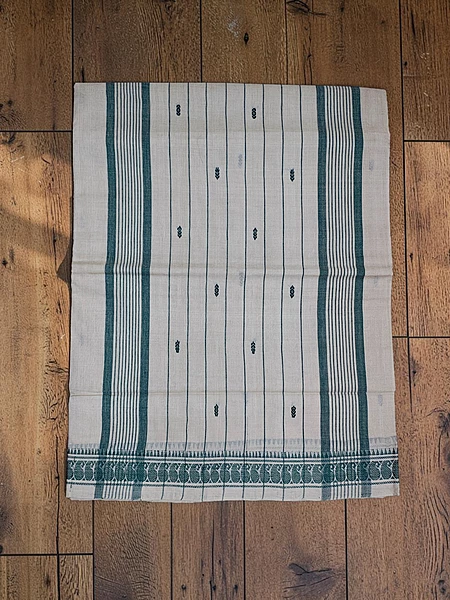 Ivory & Green Narayanpet Handloom Cotton Saree without Blouse Piece