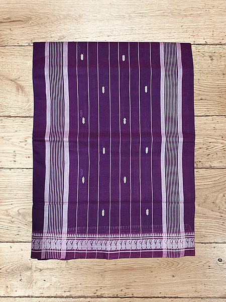 Purple Narayanpet Handloom Cotton Saree without Blouse Piece
