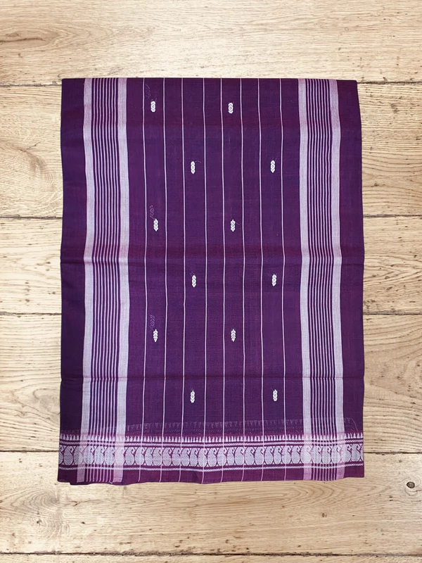 Purple Narayanpet Handloom Cotton Saree without Blouse Piece