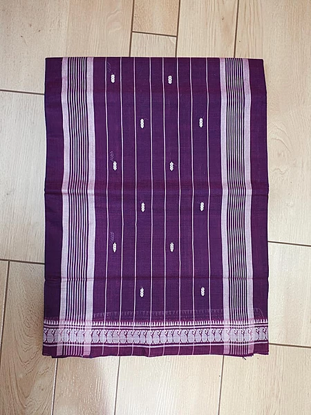 Purple Narayanpet Handloom Cotton Saree without Blouse Piece