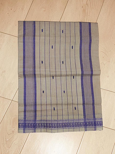 Ivory & Purple Narayanpet Handloom Cotton Saree without Blouse Piece